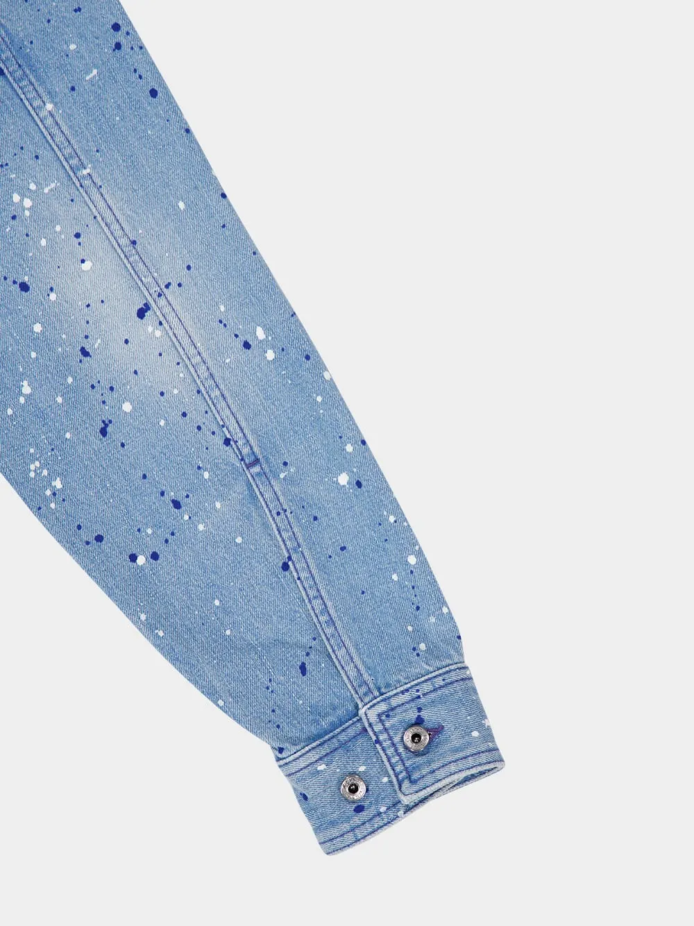 Blue Paint Effect Military Denim Shirt