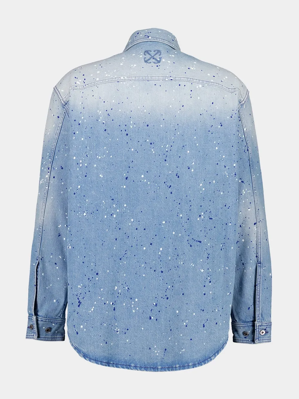 Blue Paint Effect Military Denim Shirt