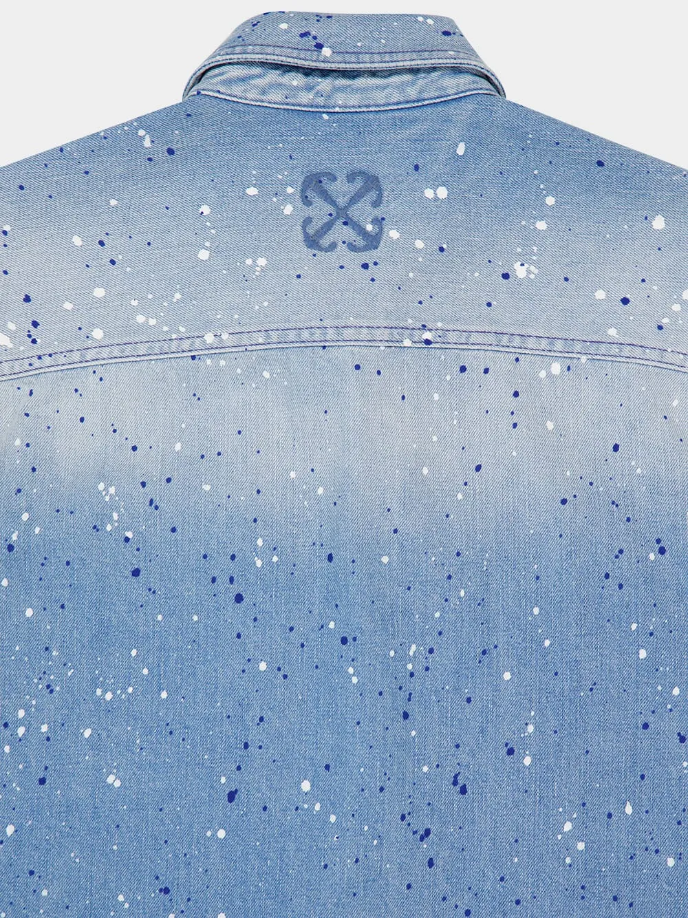 Blue Paint Effect Military Denim Shirt