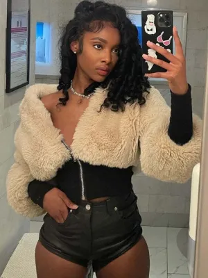 Bold Cropped Synthetic Fur Jacket for Women