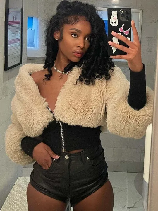 Bold Cropped Synthetic Fur Jacket for Women