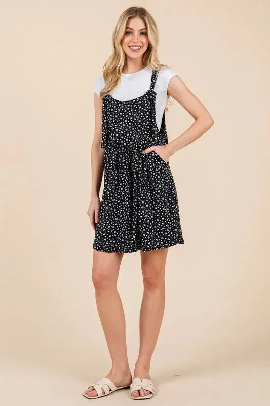 BOMBOM Floral Print Overalls with Pockets