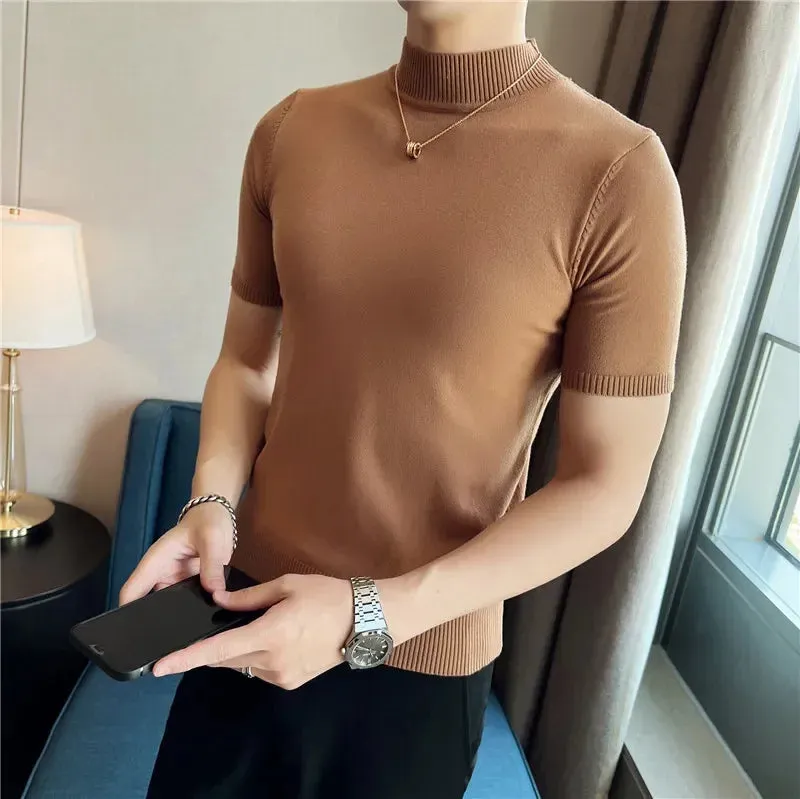 Bonsir Autumn Men's Half Turtleneck  knitted T Shirts Korean version Slim Fit Solid Pullovers Elastic Casual Thin Sweater Men Clothing
