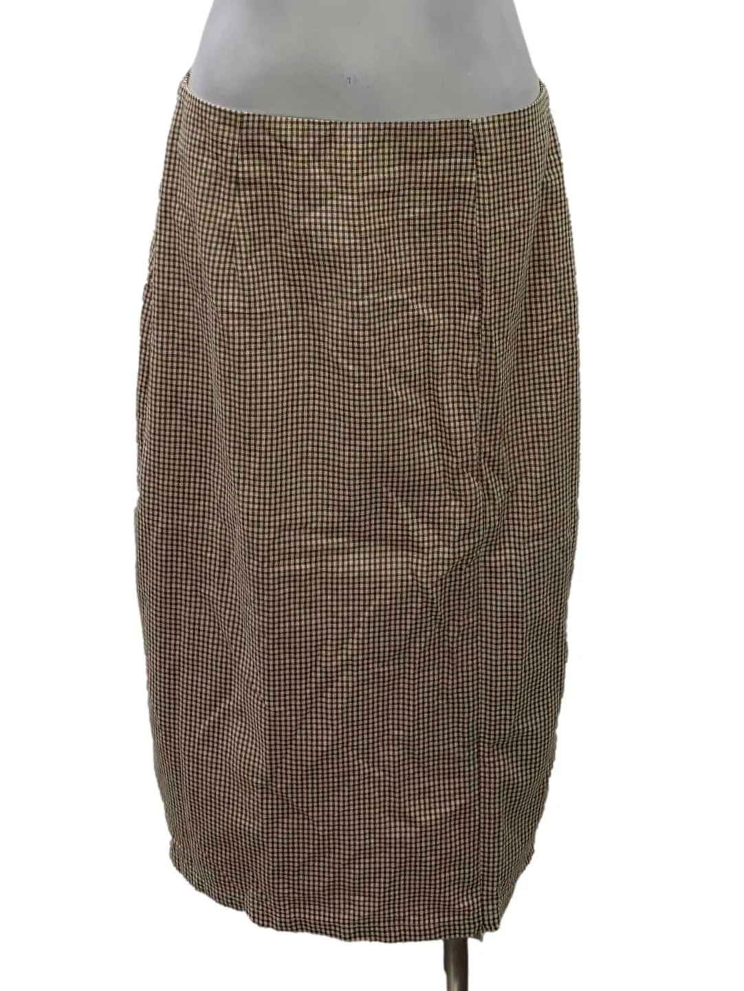 Brown Gingham Midi Skirt