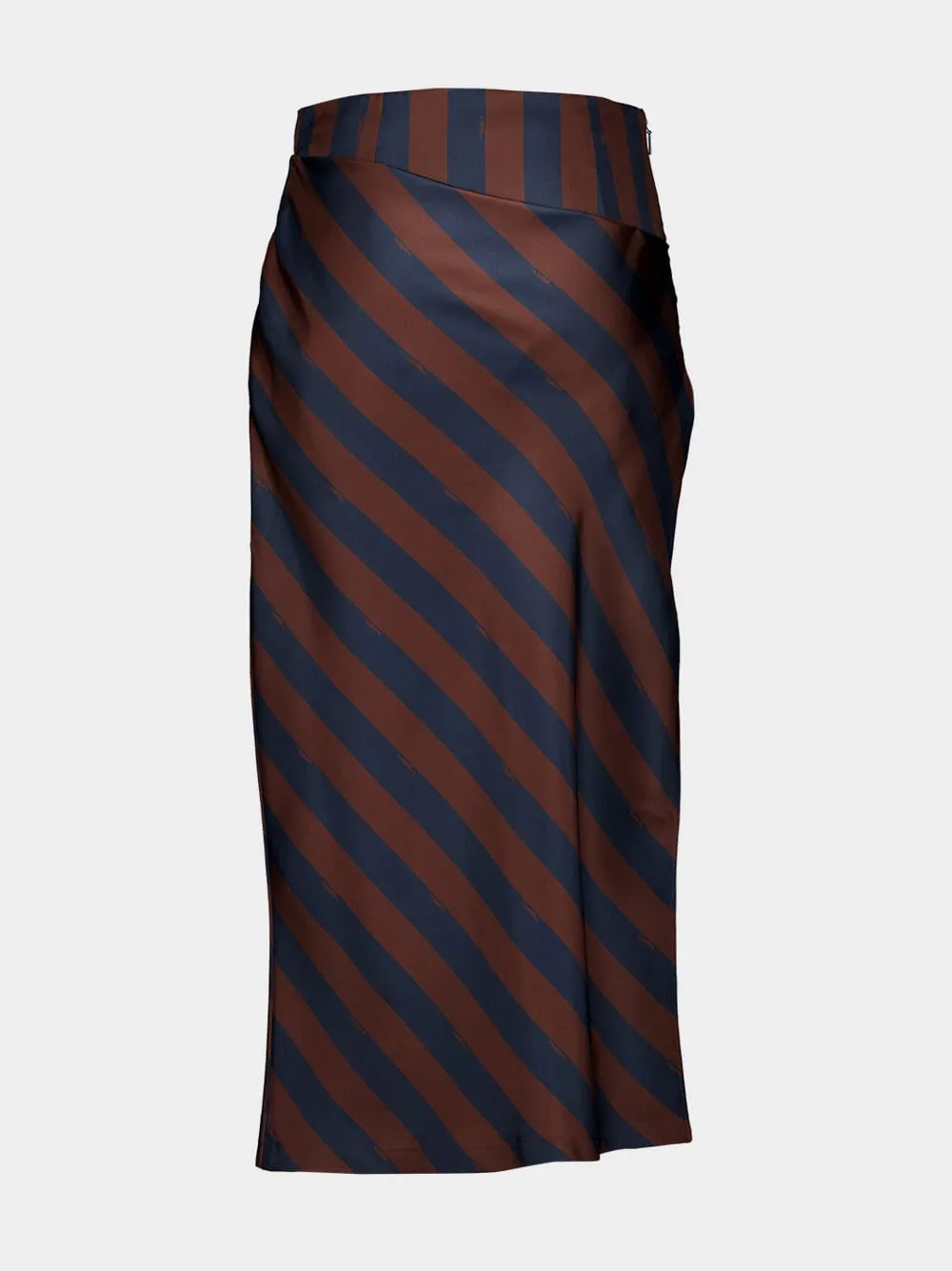 Brown Pequin Silk Midi Skirt