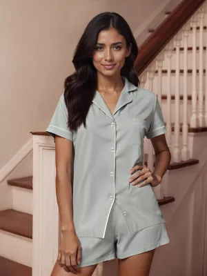 Button Down Rib Knit Pj Short Set