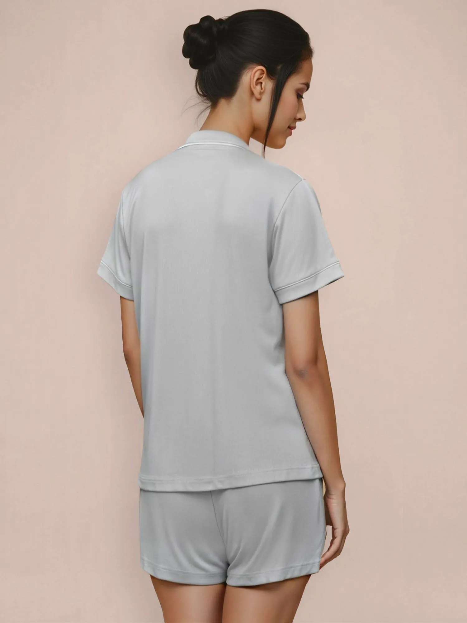Button Down Rib Knit Pj Short Set