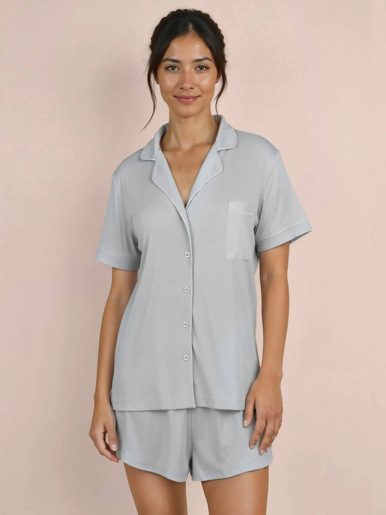 Button Down Rib Knit Pj Short Set