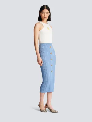 Buttoned Rib-Knit Midi Skirt
