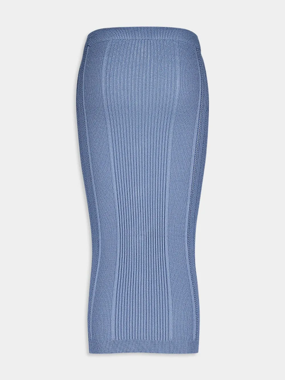 Buttoned Rib-Knit Midi Skirt