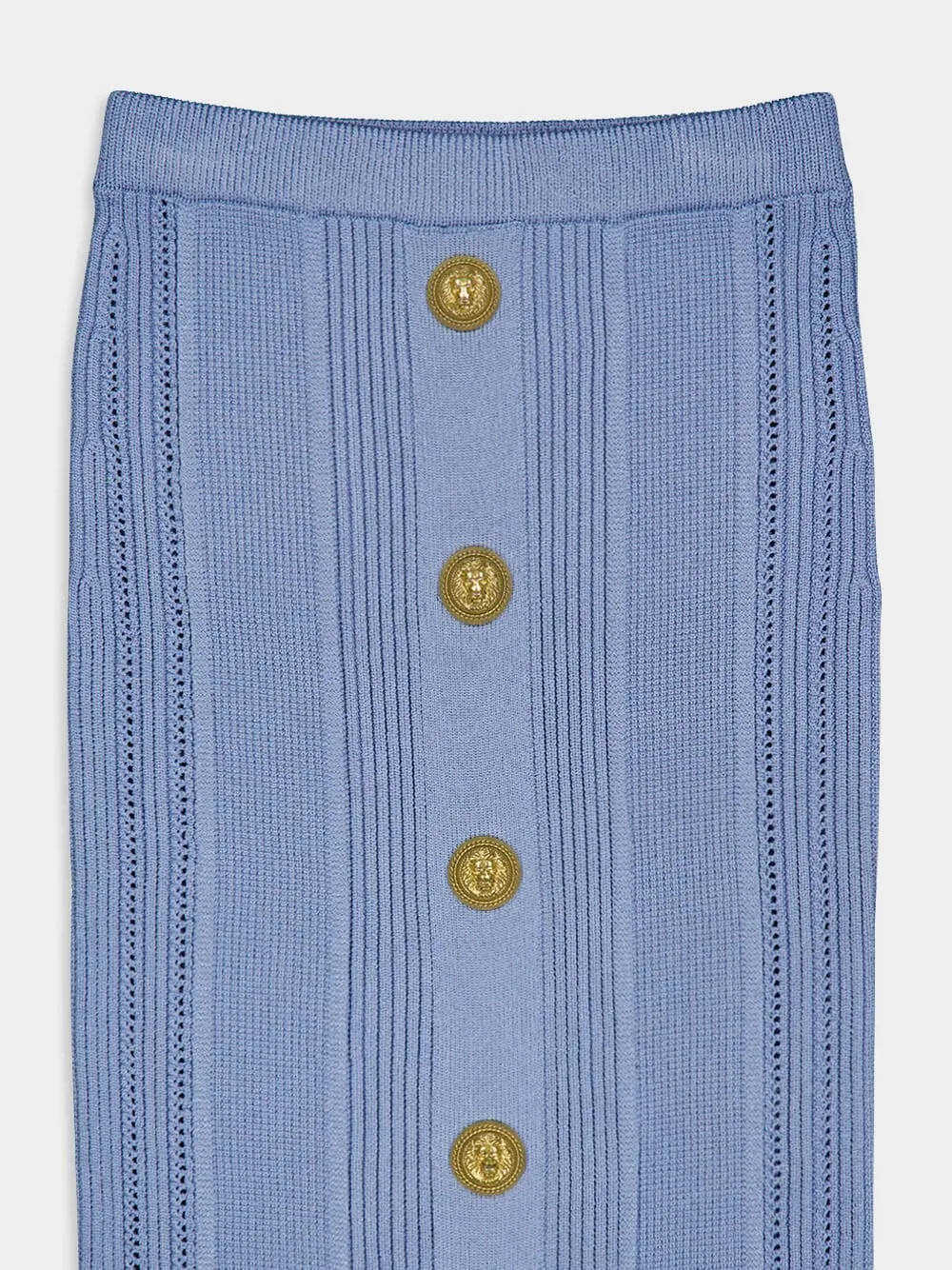 Buttoned Rib-Knit Midi Skirt