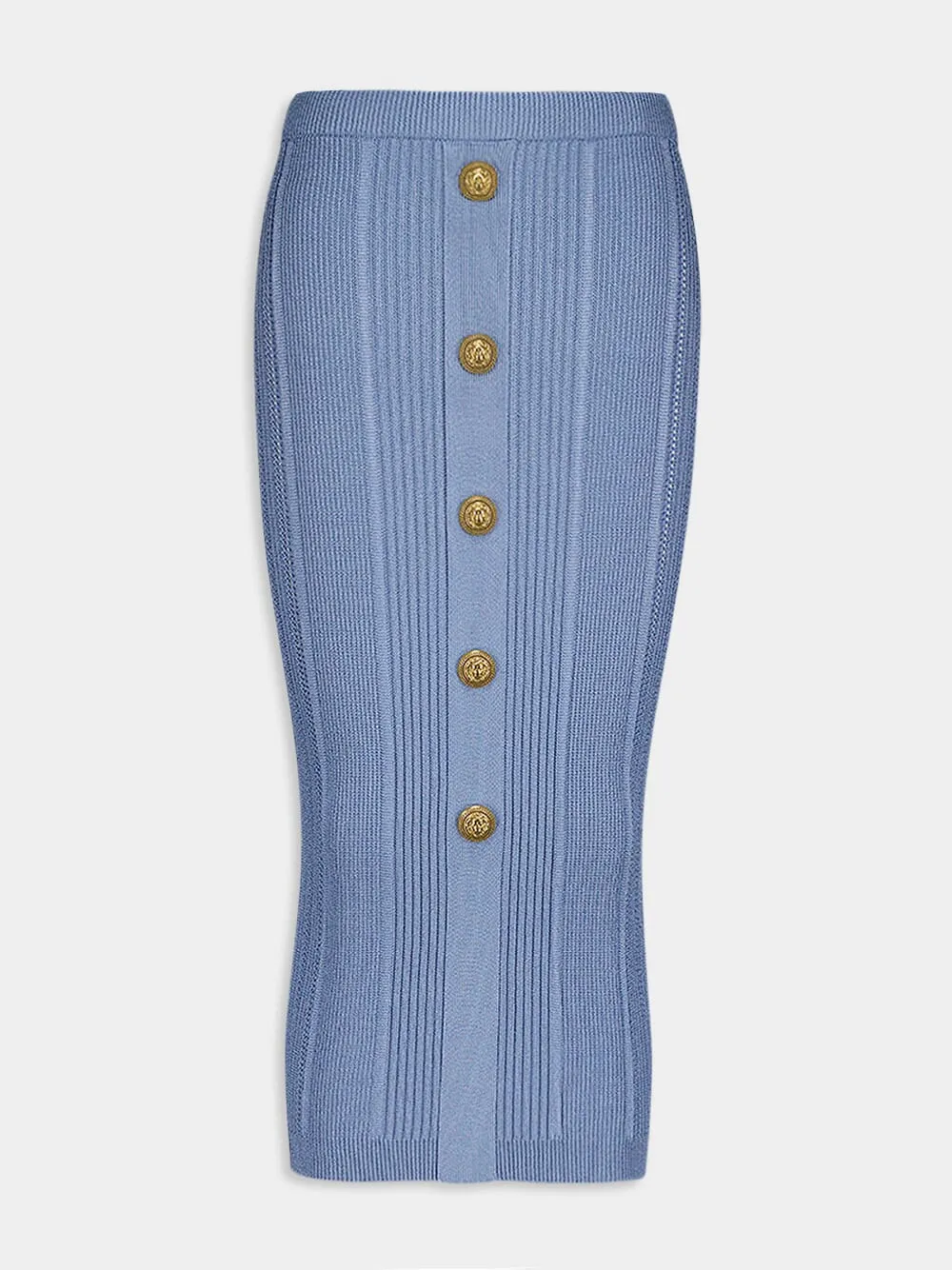 Buttoned Rib-Knit Midi Skirt