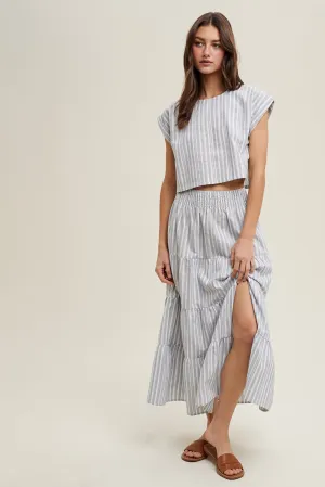 Cairo STRIPED RELAXED CROP TOP AND SKIRT SET-Taupe