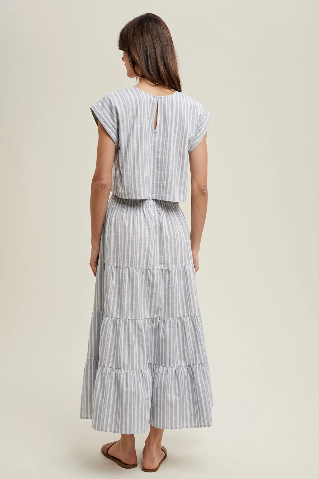 Cairo STRIPED RELAXED CROP TOP AND SKIRT SET-Taupe