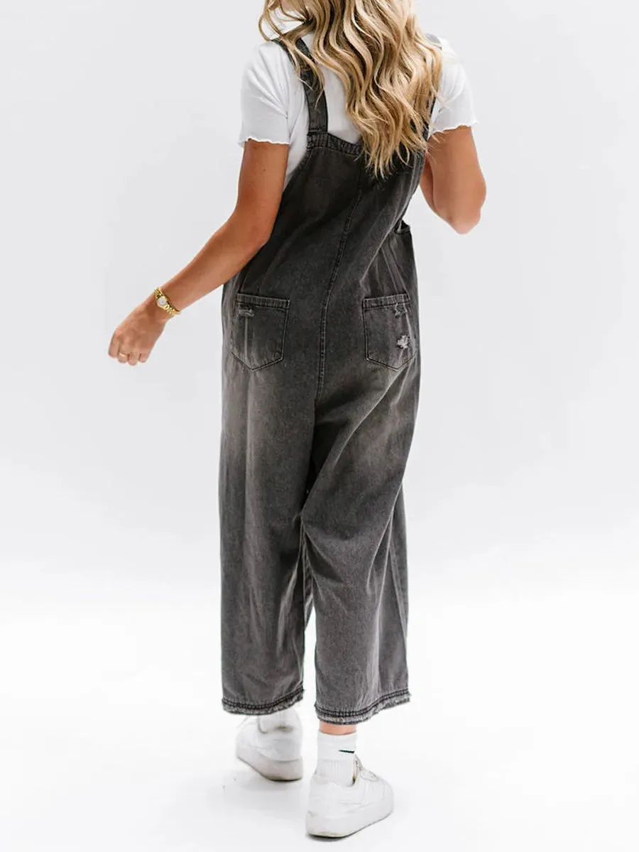 CALI - RELAXED DISTRESSED DENIM JUMPSUIT