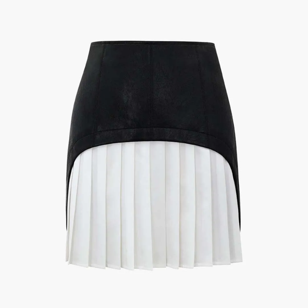 Calla™ | Faux Leather Patchwork Pleated Mini Skirt