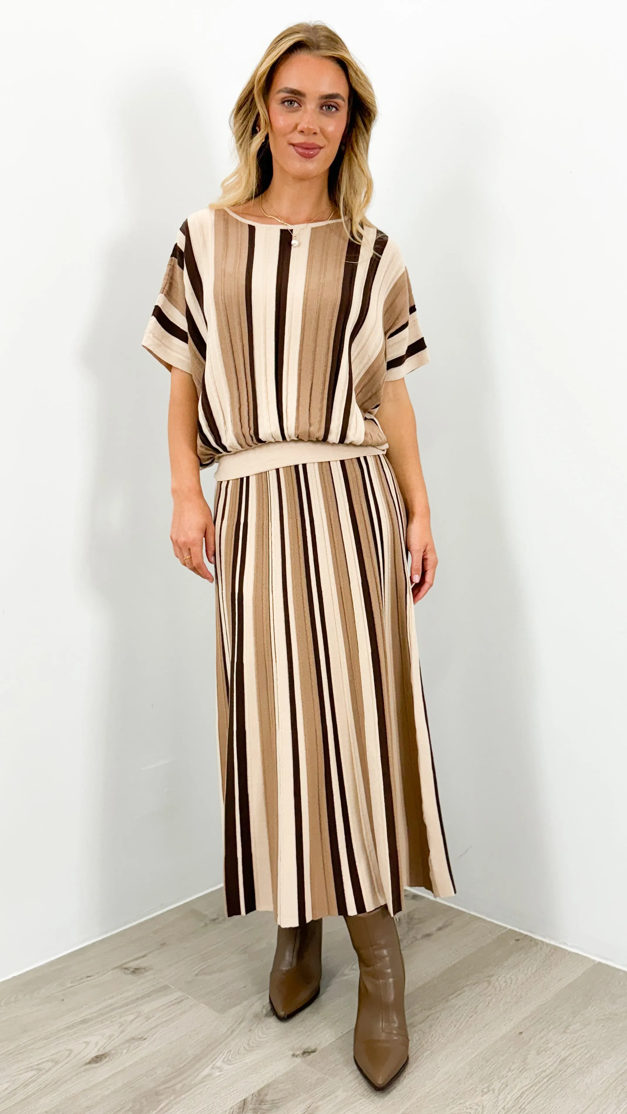 CAMBERWELL STRIPE KNIT PLEAT SKIRT - MULTI