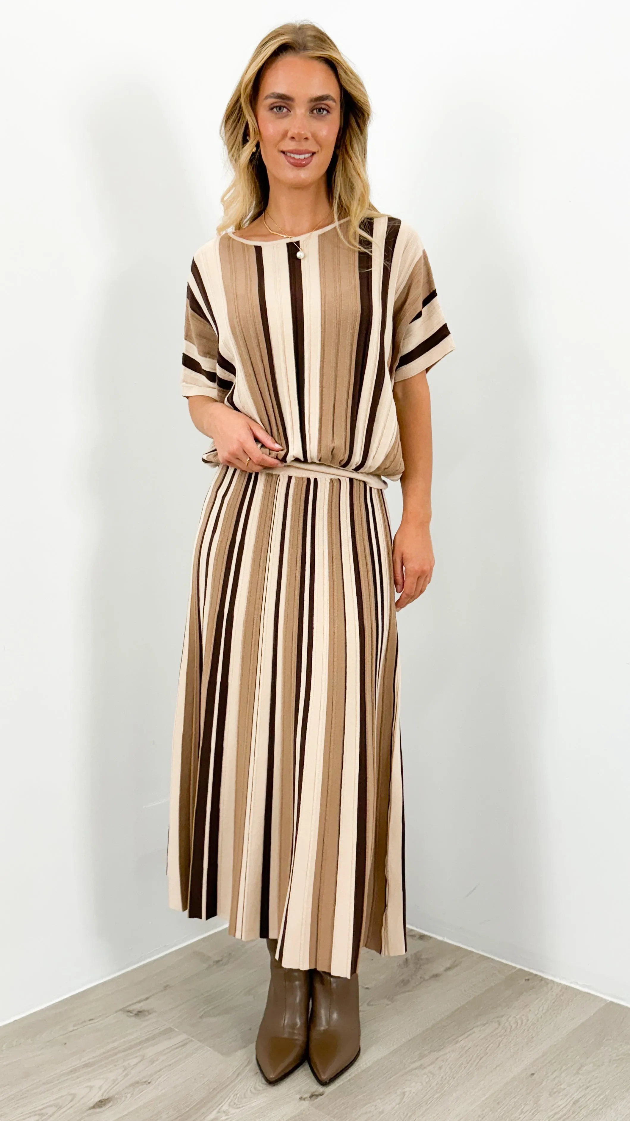 CAMBERWELL STRIPE KNIT PLEAT SKIRT - MULTI