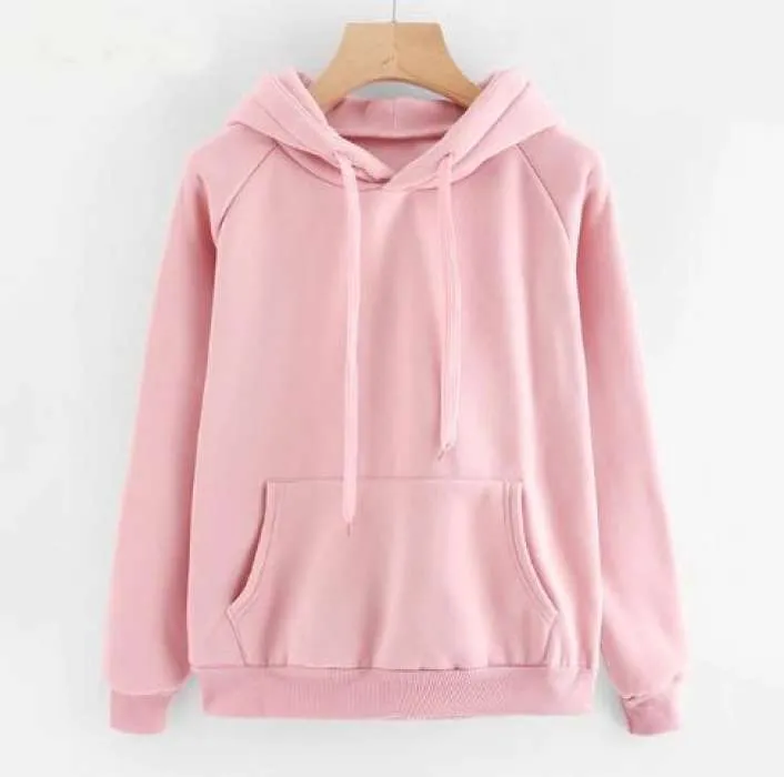 Casual Pink Sweatshirt Kangaroo Pocket Drawstring Hoodie Pullovers Fall Women Clothing Long Sleeve