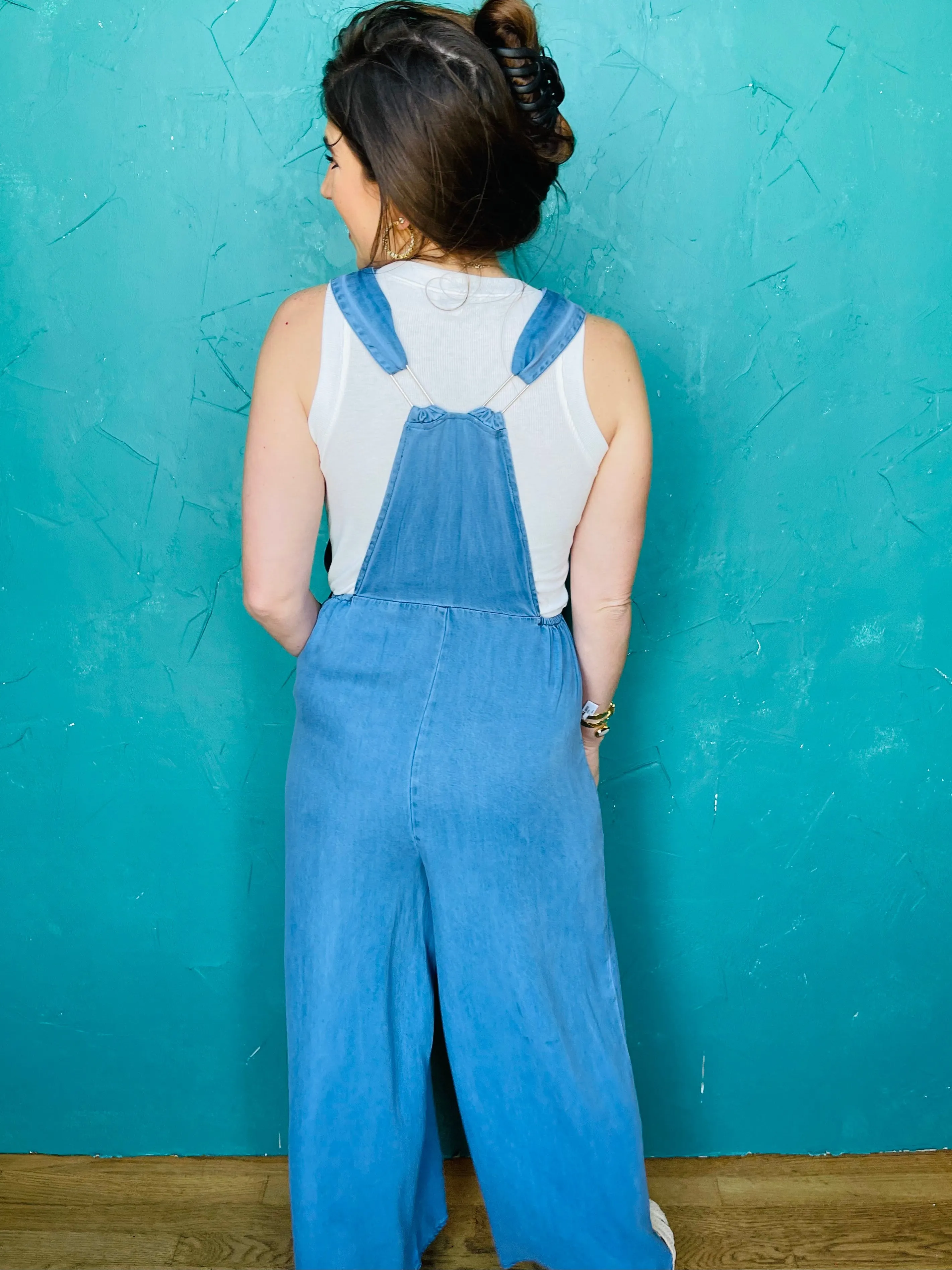 Chambray Wide Leg Overalls