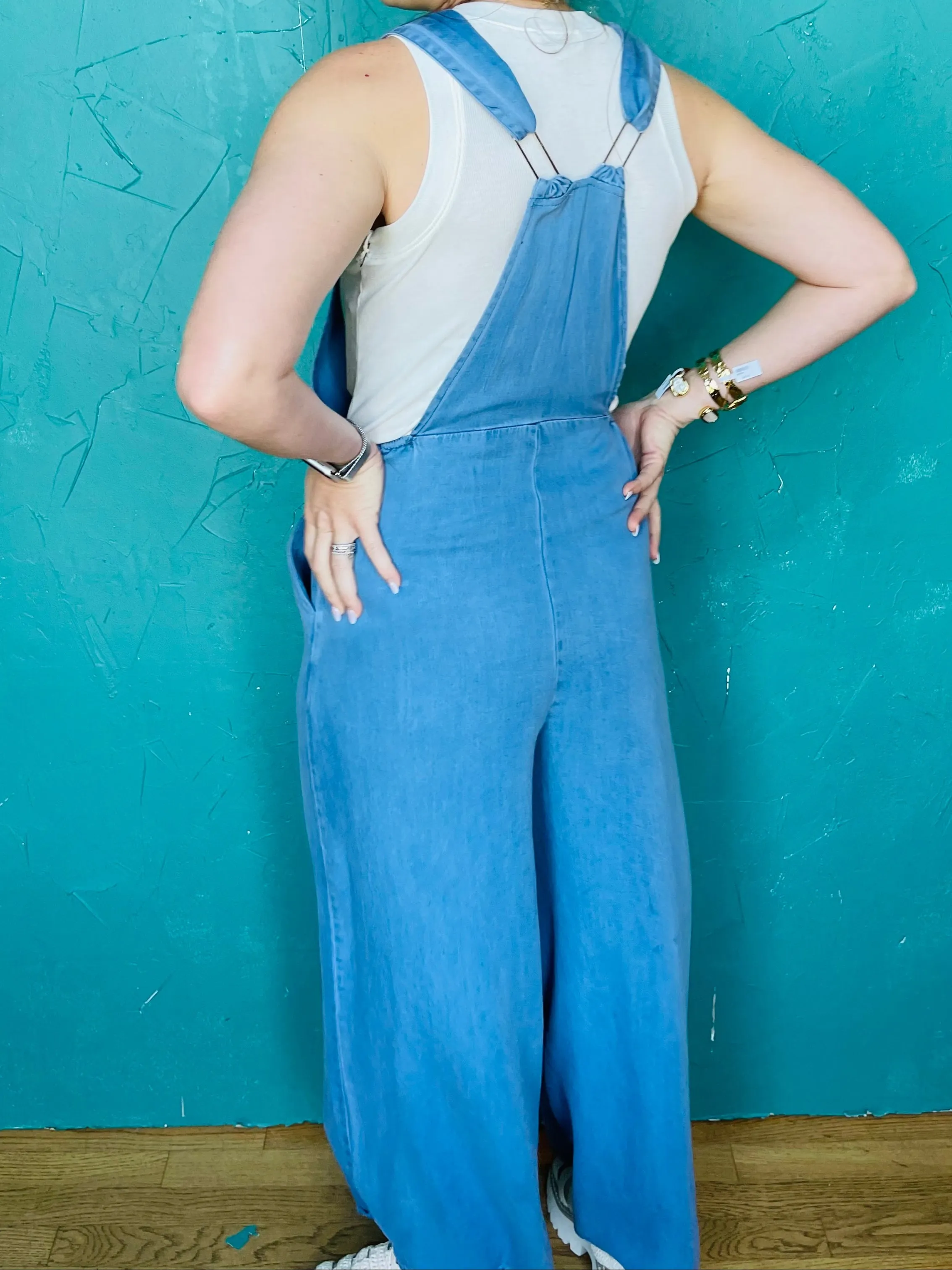 Chambray Wide Leg Overalls