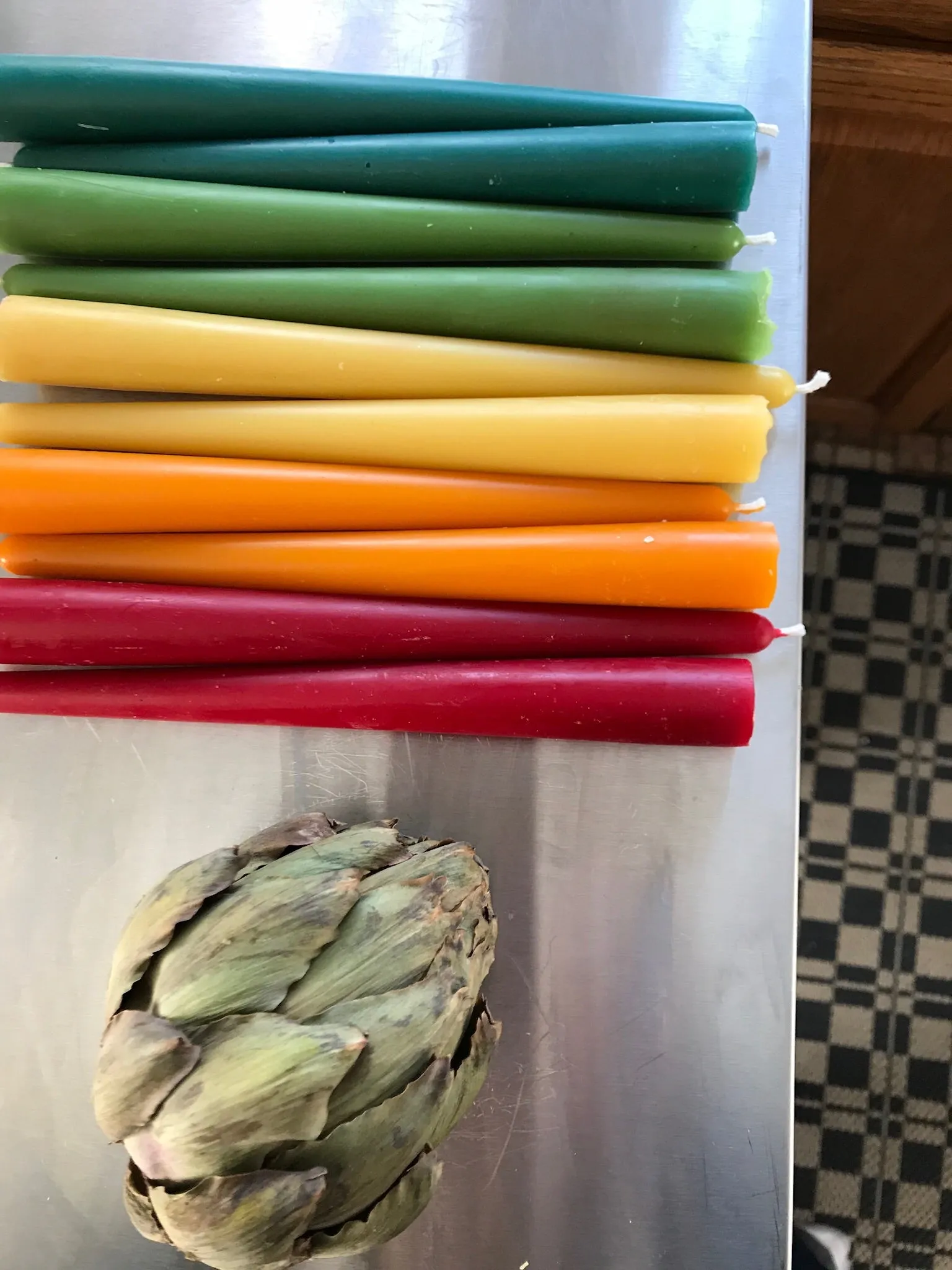 colored pure beeswax taper candles