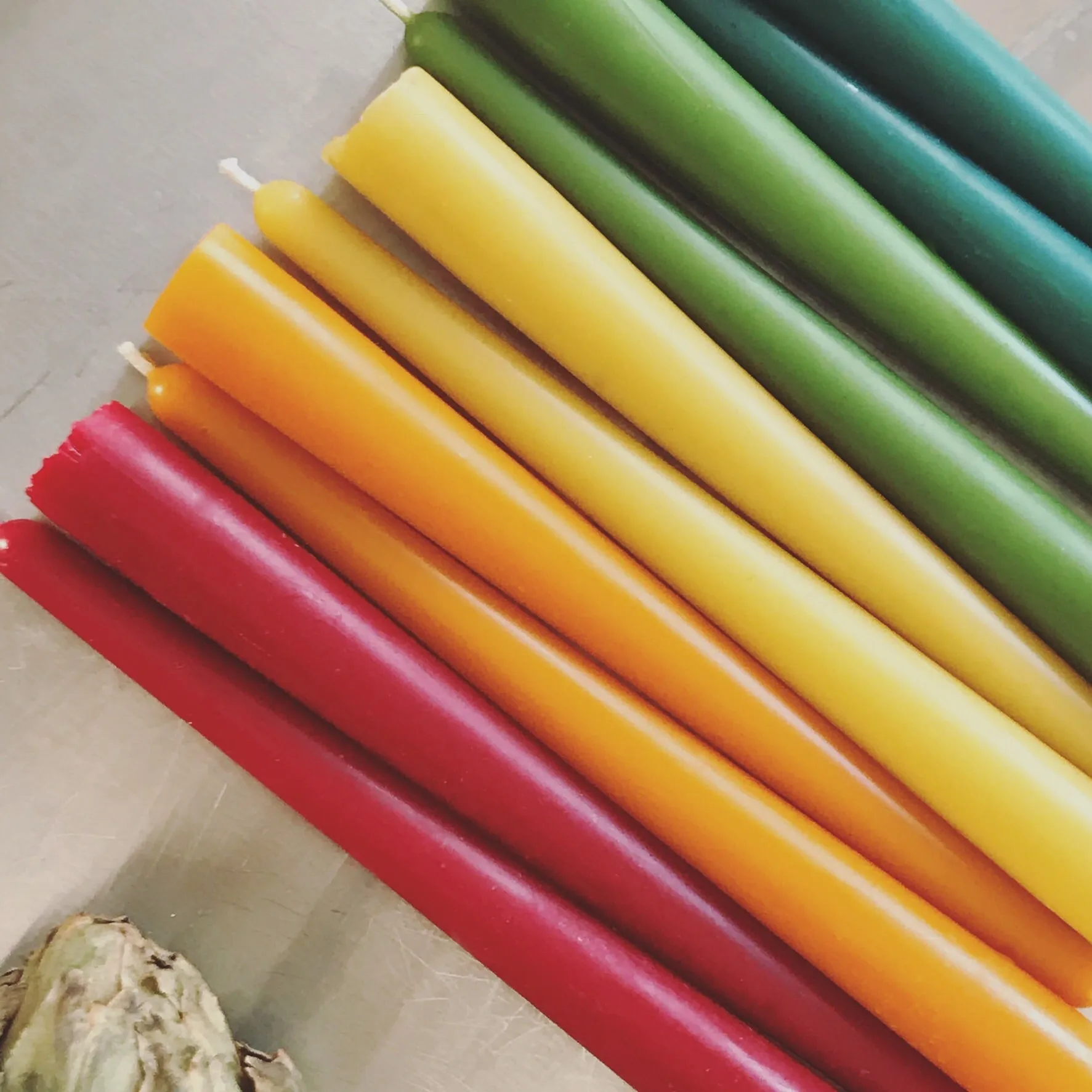 colored pure beeswax taper candles