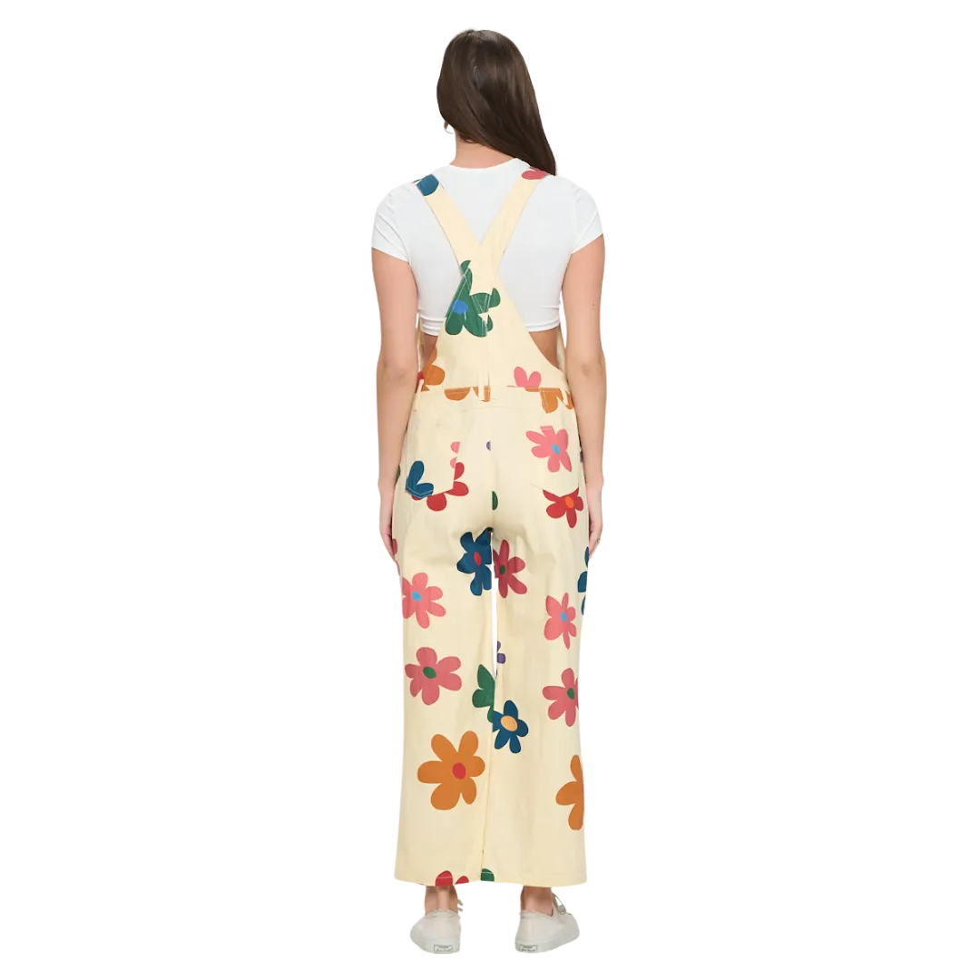 Colorful Daisy Print Overalls