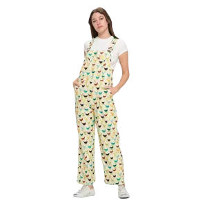 Colorful Rooster Print Cotton Overall