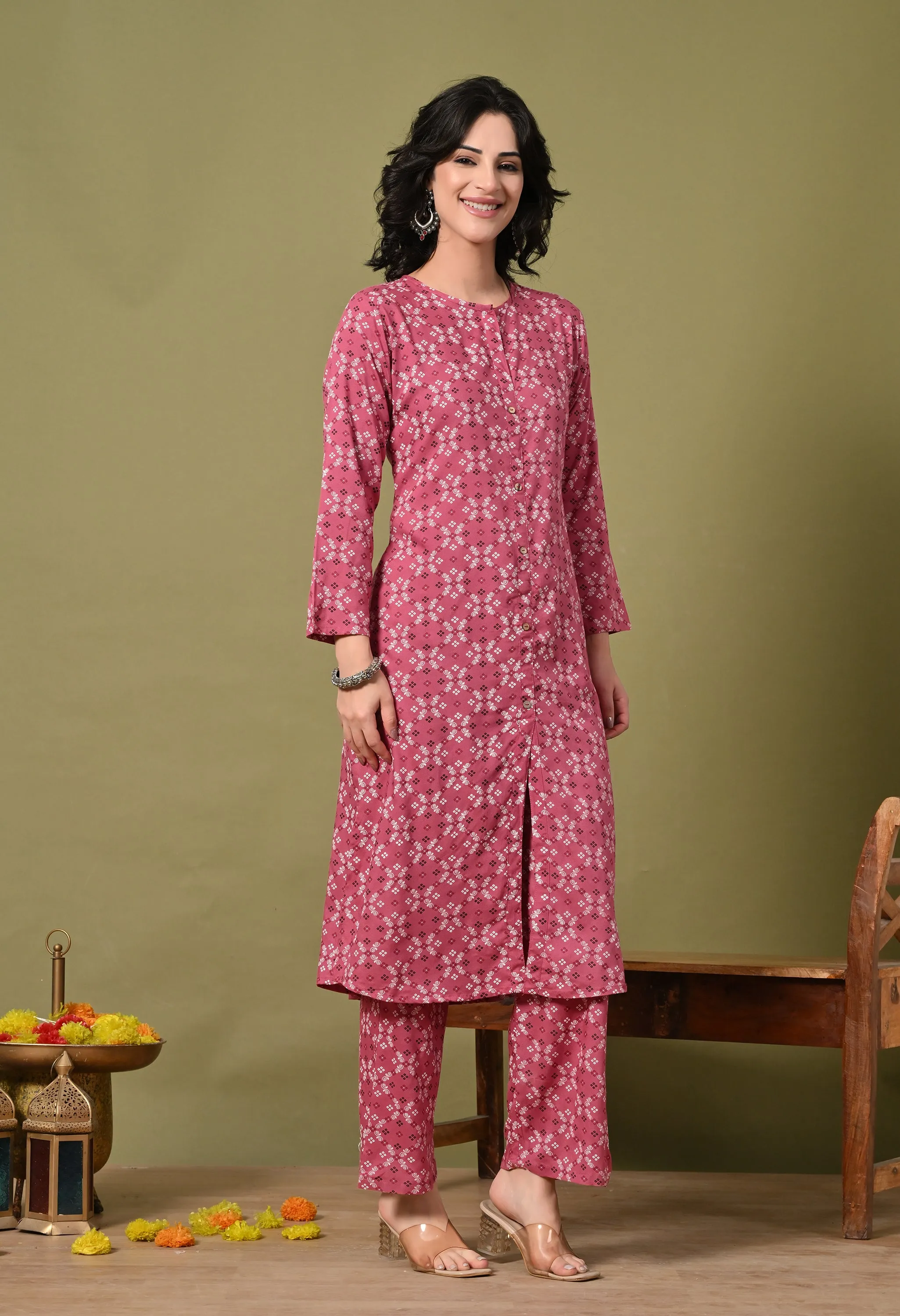 Crimson Charm Rayon Co-Ord Set
