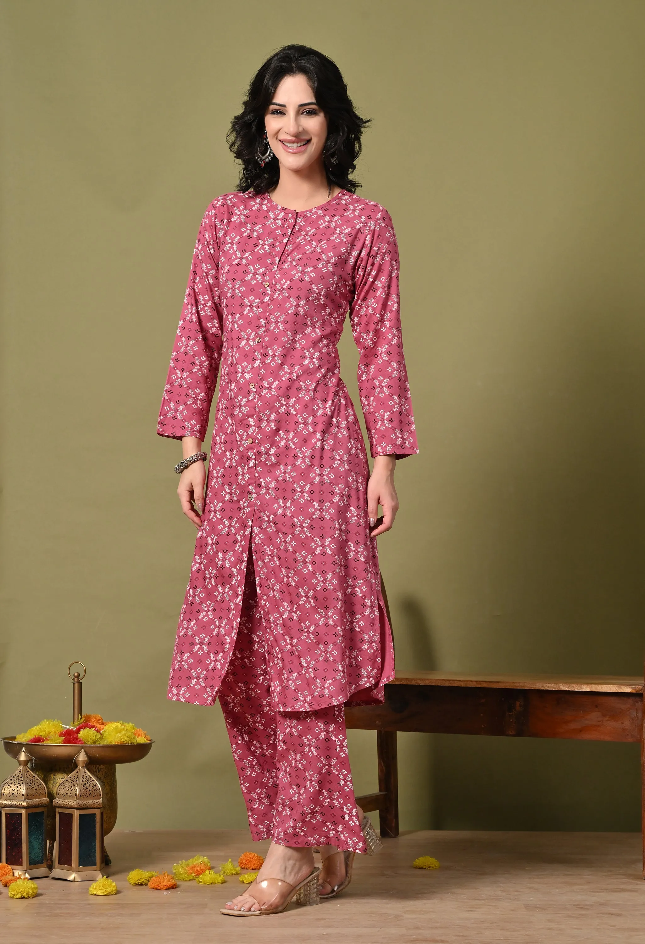 Crimson Charm Rayon Co-Ord Set