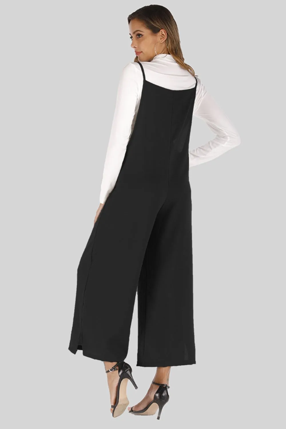 Cropped Wide Leg Overalls with Pockets