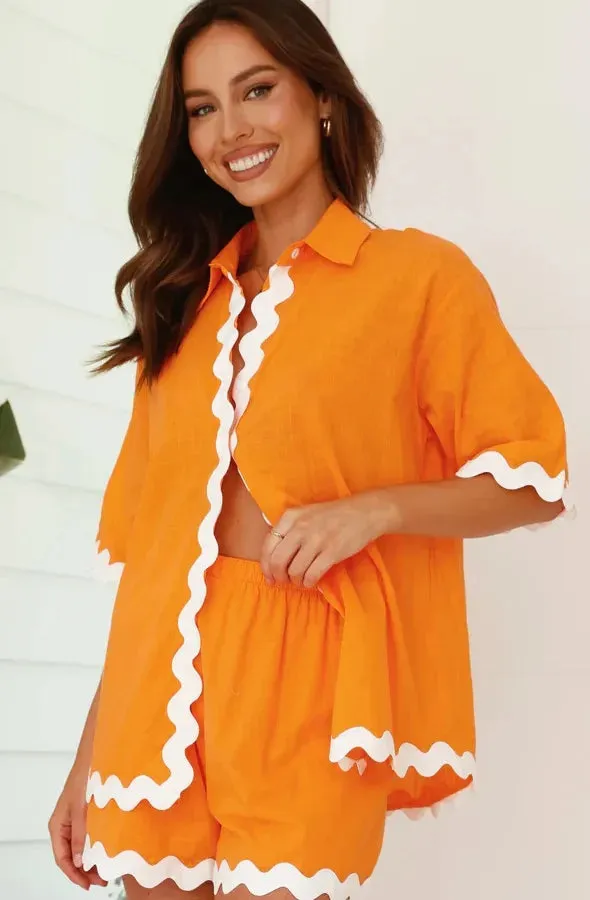 daily women's casual simple style solid color spandex polyester button shorts sets shorts sets