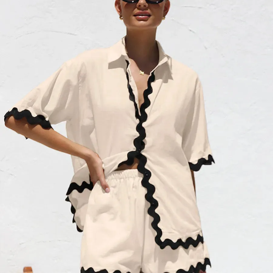 daily women's casual simple style solid color spandex polyester button shorts sets shorts sets