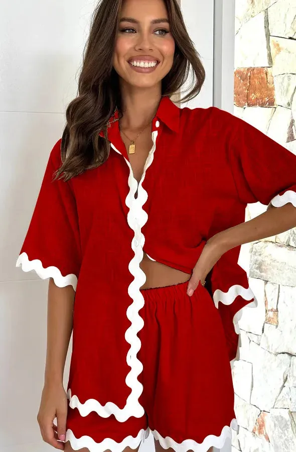 daily women's casual simple style solid color spandex polyester button shorts sets shorts sets