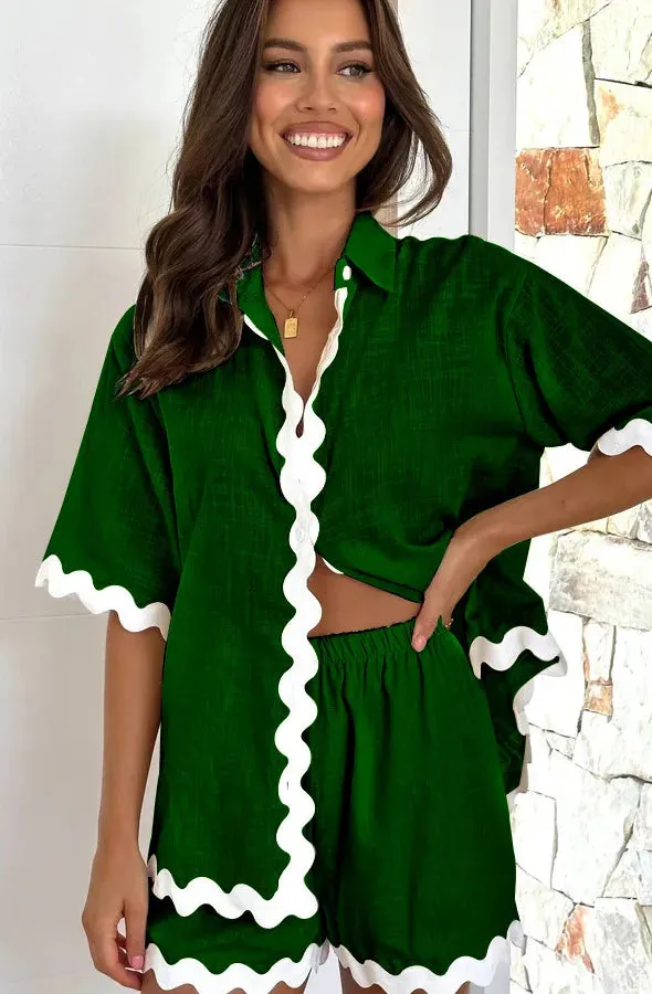 daily women's casual simple style solid color spandex polyester button shorts sets shorts sets