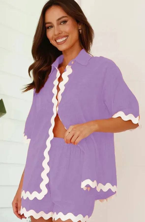 daily women's casual simple style solid color spandex polyester button shorts sets shorts sets