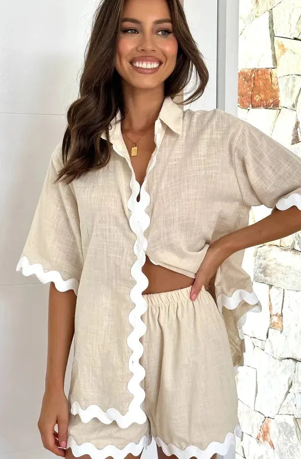 daily women's casual simple style solid color spandex polyester button shorts sets shorts sets