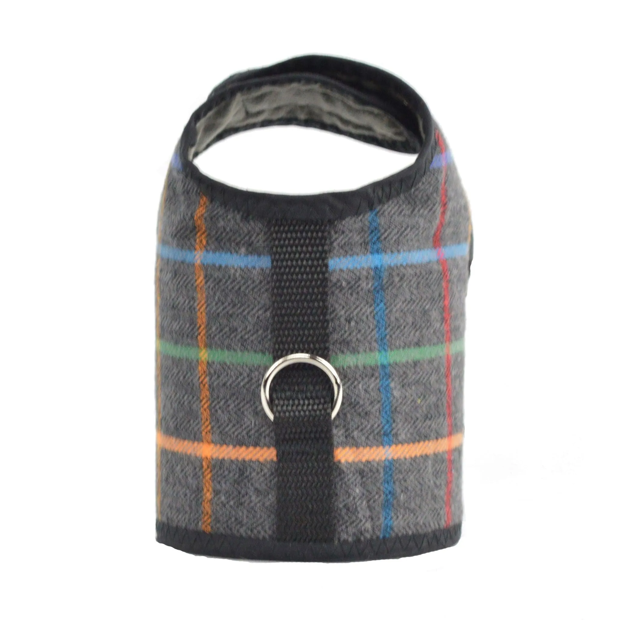Dark Grey Plaid Brushed Cotton Dog Vest Harness