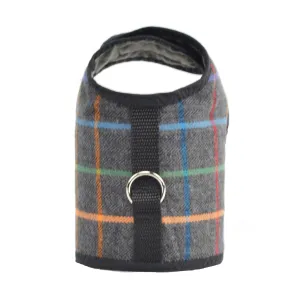 Dark Grey Plaid Brushed Cotton Dog Vest Harness