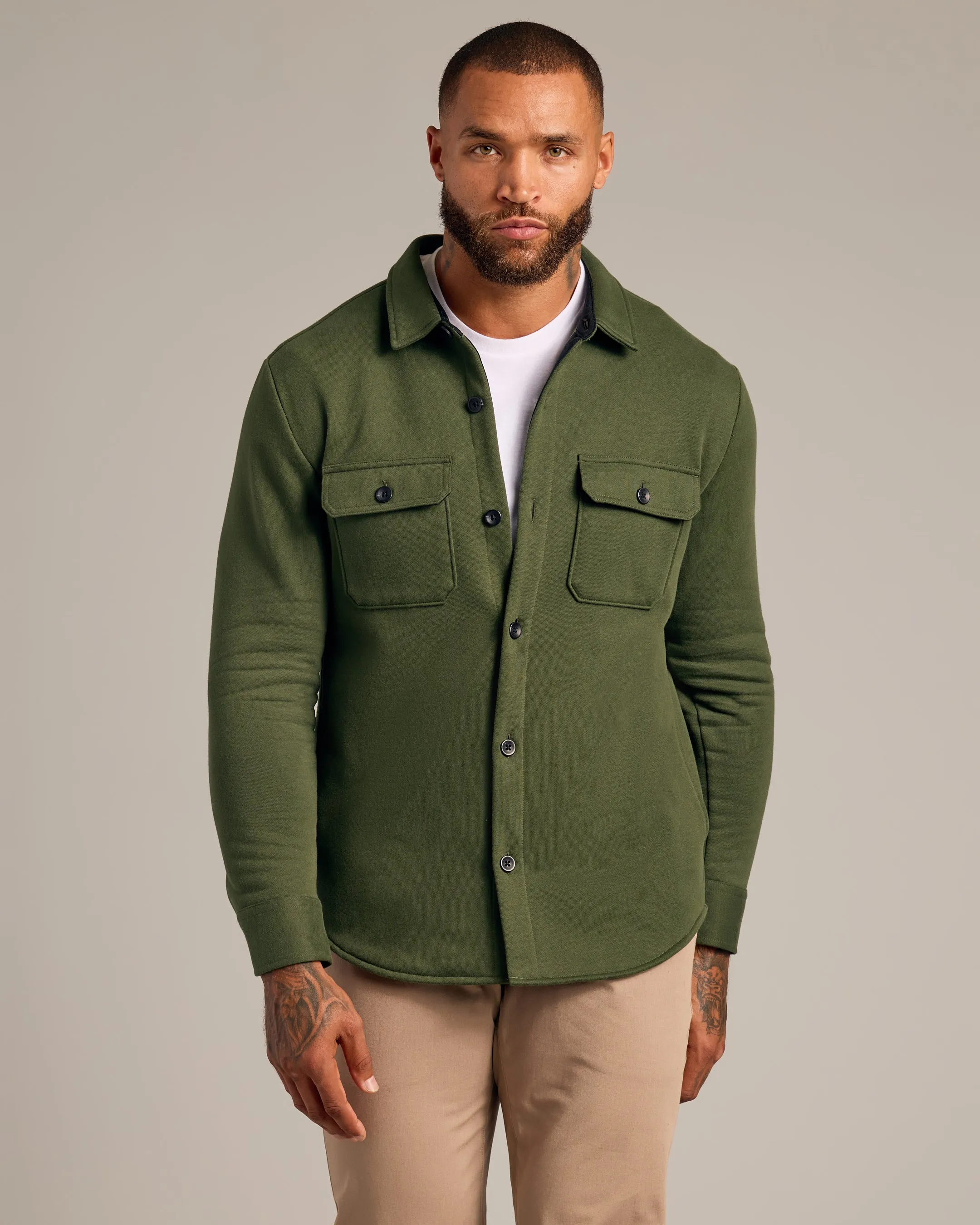 Dark Olive Fleece Shirt Jacket