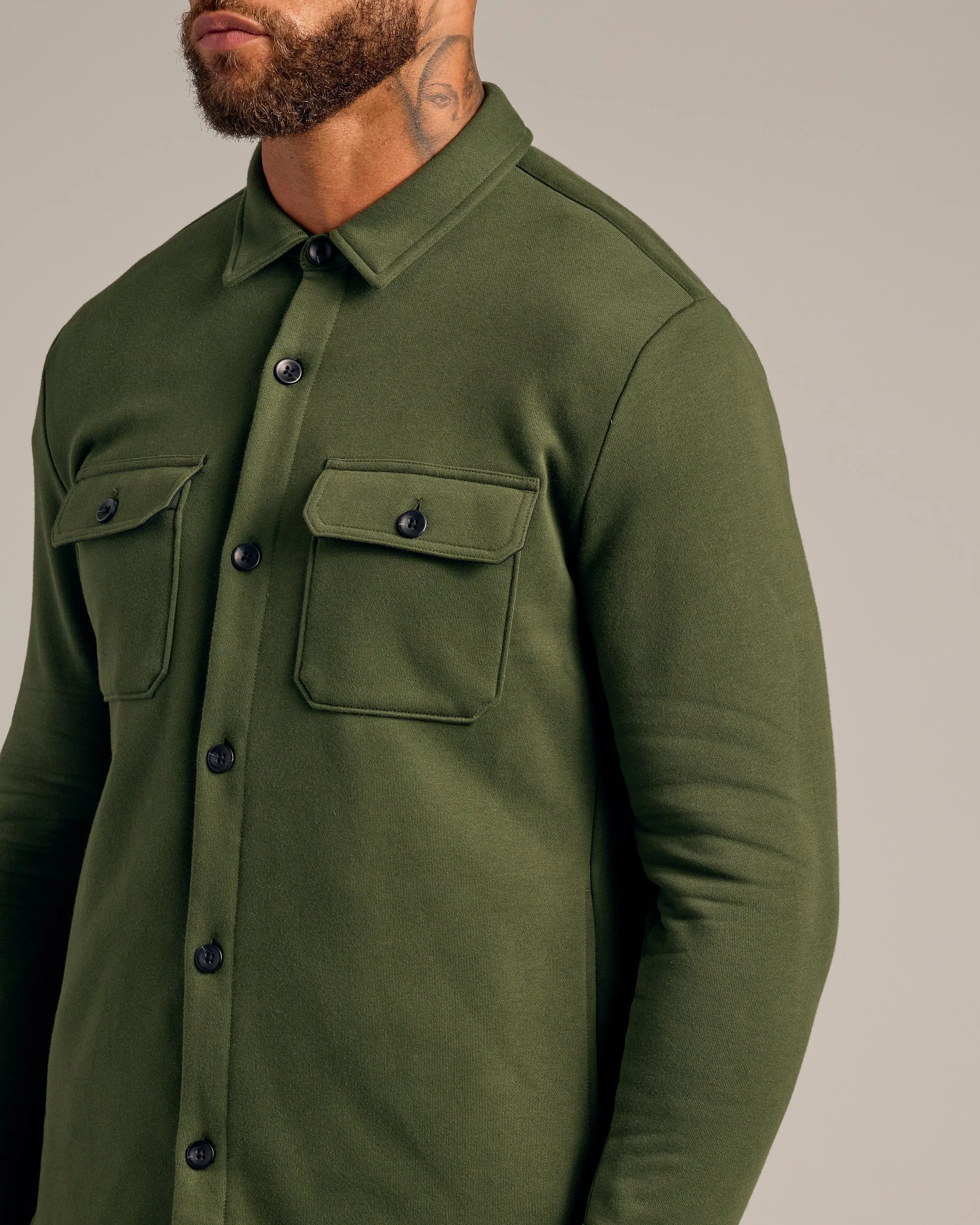 Dark Olive Fleece Shirt Jacket