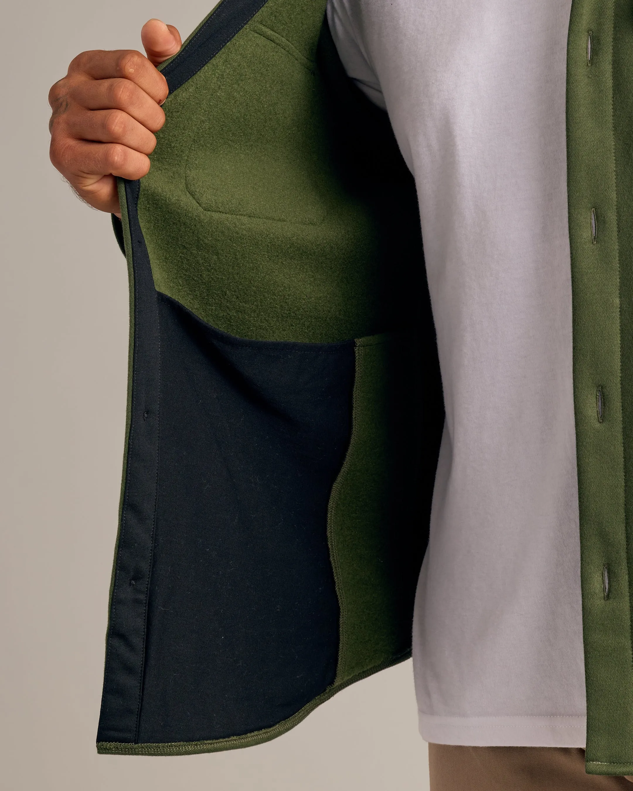 Dark Olive Fleece Shirt Jacket