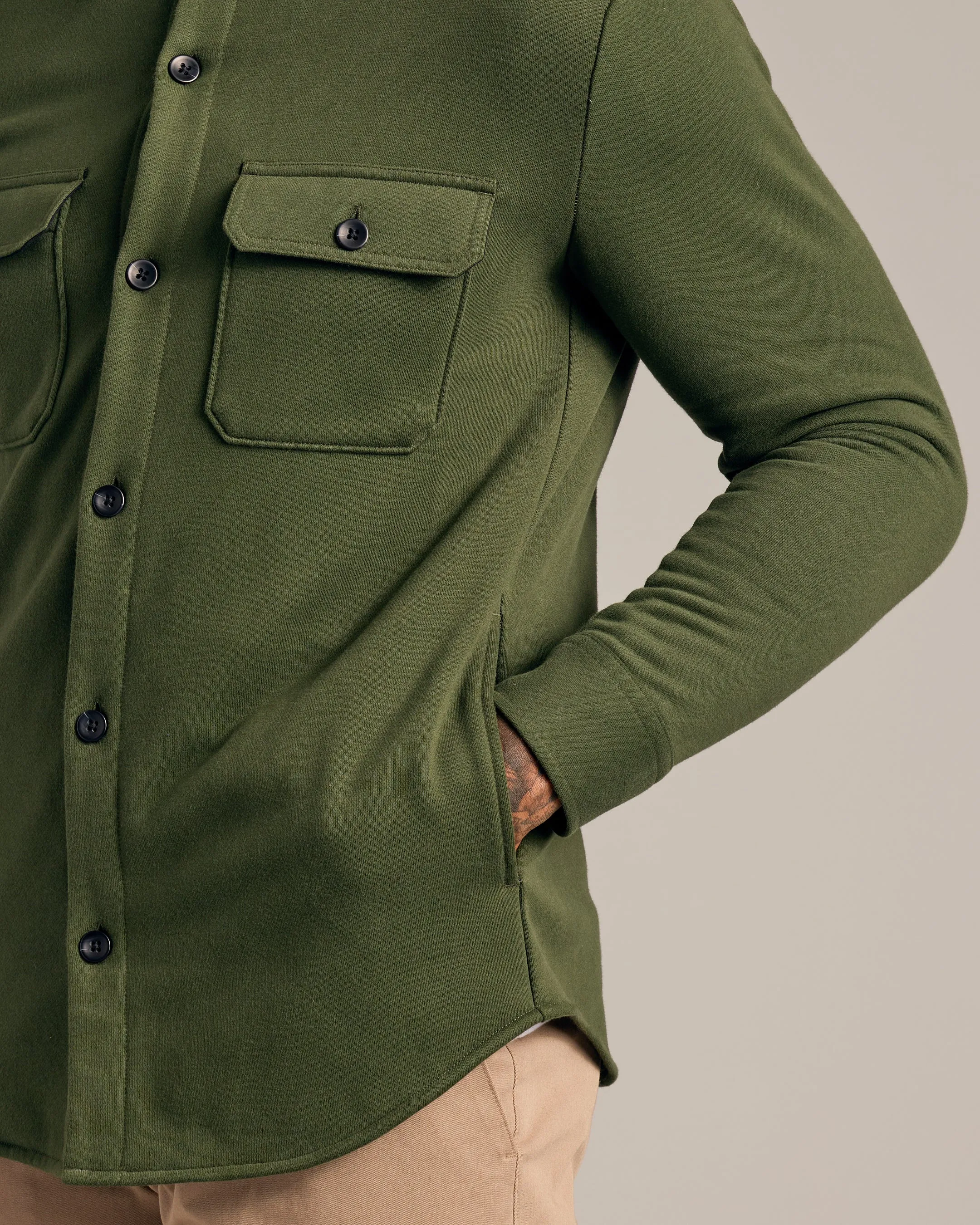 Dark Olive Fleece Shirt Jacket