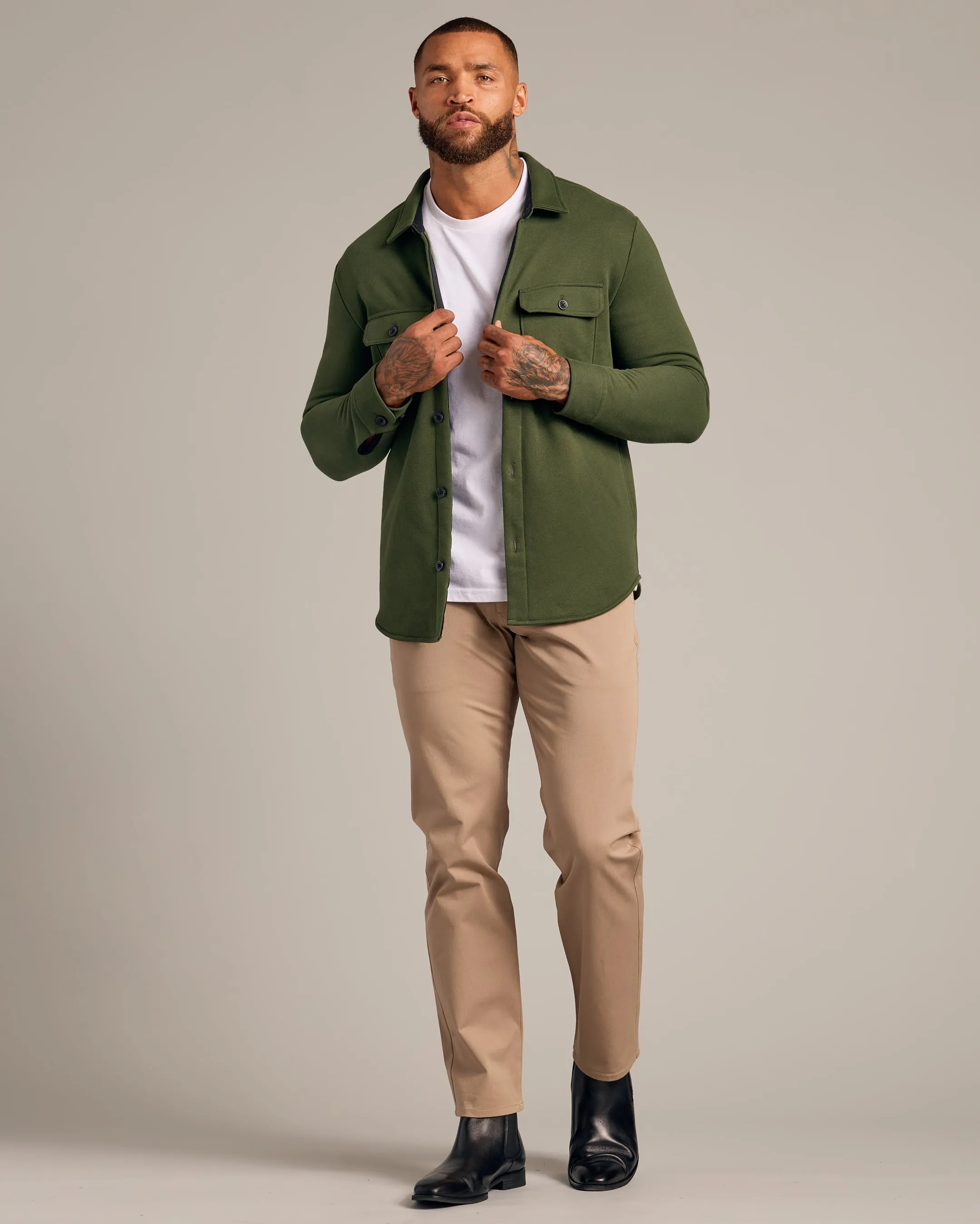 Dark Olive Fleece Shirt Jacket