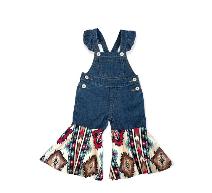 Denim Aztec Flare Overalls