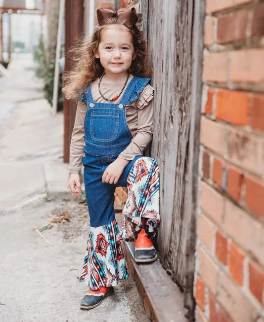 Denim Aztec Flare Overalls