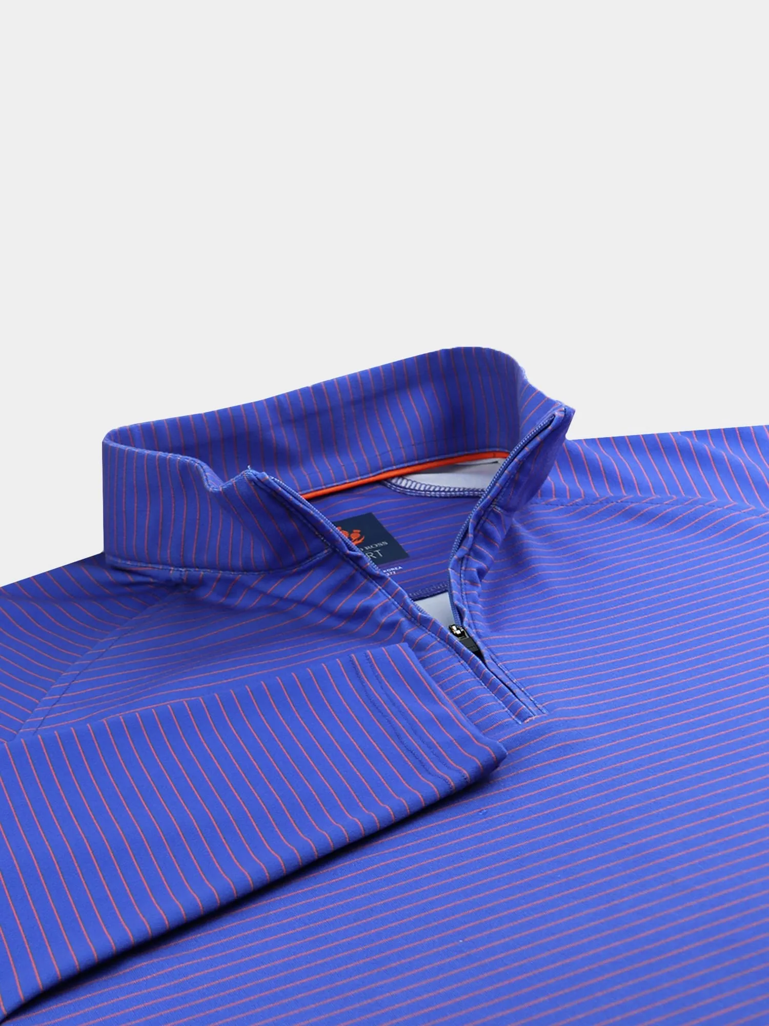 Donald Ross Mens Sport Fit Liam Long Sleeve Pencil Stripe 1/4 Zip Pullover - ATLANTIC BLUE CORAL