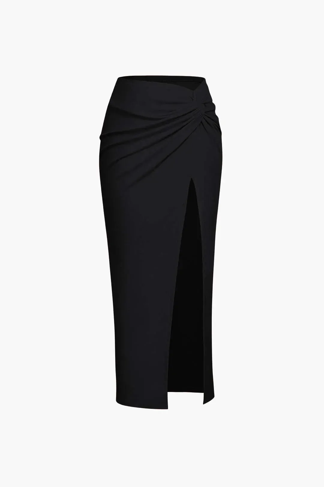 Doris - Knot Side Slit Design Woman's Knit Midi Skirt