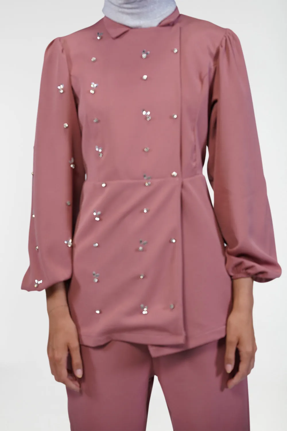 Double Breasted Relaxed Modest Pant Set | Pink